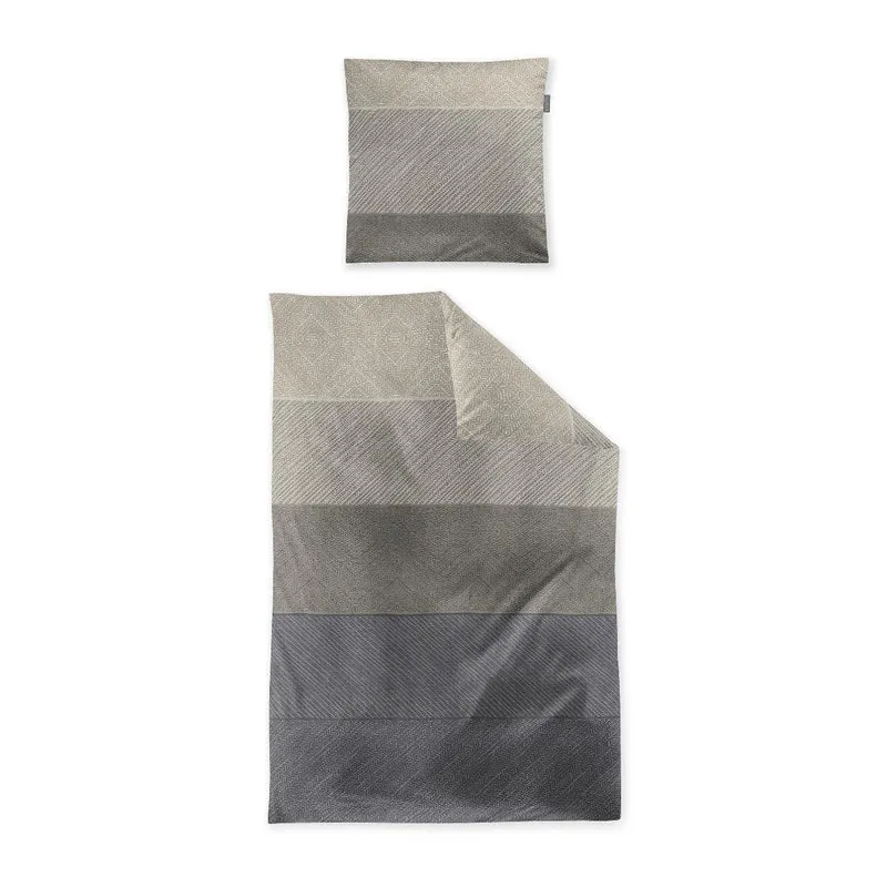 Bettwäsche Feinbiber Meran Grau mit Streifenmuster 135 x 200 cm