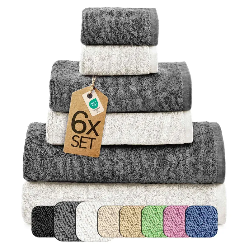 6 tlg. Baumwolle Handtuch-Set eco Viola Alle Farben