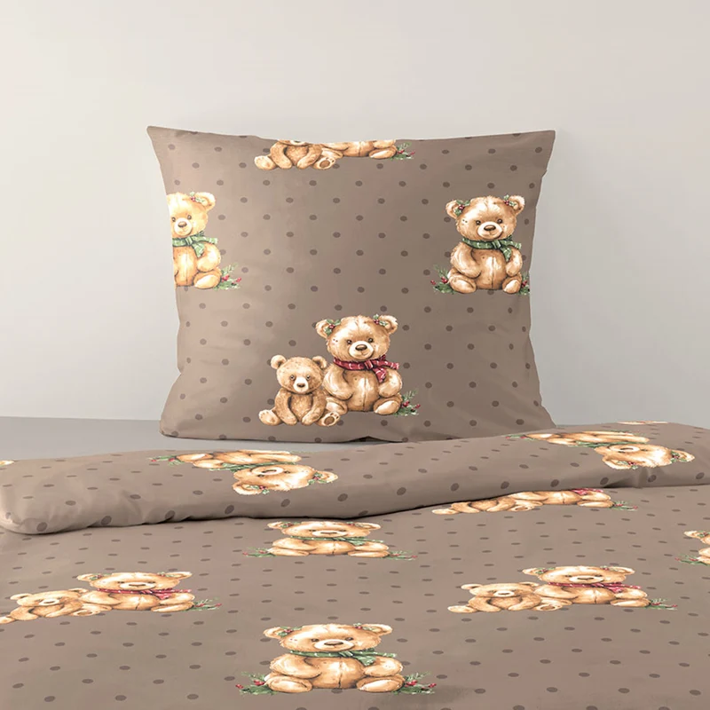 Bettwäsche Mako Satin Braun mit Teddybärmotiv 135 x 200 cm