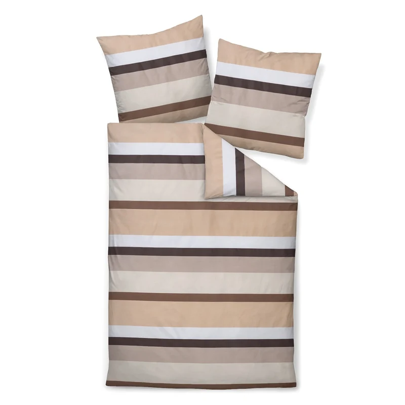 Bettwäsche Mako Satin J.D. Sand mit Streifenmuster 135 x 200 cm