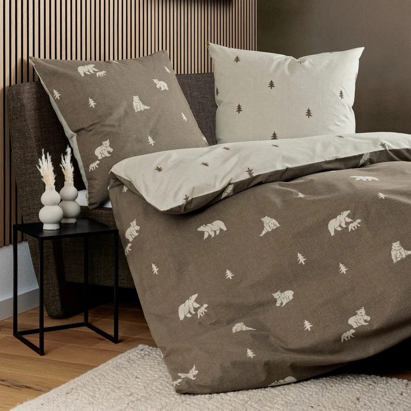 Janine Feinbiber Bettwäsche Davos 65199-07 Bären beige braun 135x200