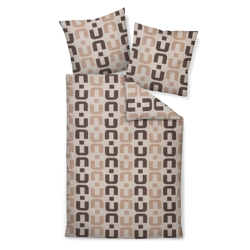 Bettwäsche Mako Satin J.D. Beige mit geometrischem Muster 135 x 200 cm