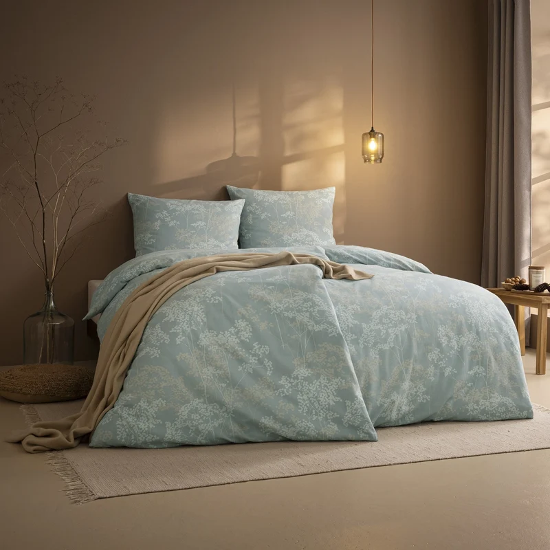 Bettwäsche Flanell Moena Blau mit Blumenmuster 135 x 200 cm