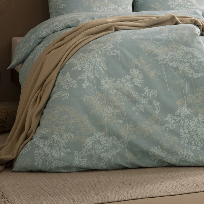 Bettwäsche Flanell Moena Blau mit Blumenmuster 135 x 200 cm
