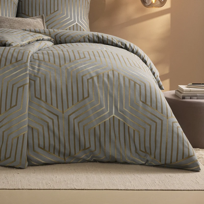 Bettwäsche Flanell Daiano Grau mit geometrischem Muster 135 x 200 cm