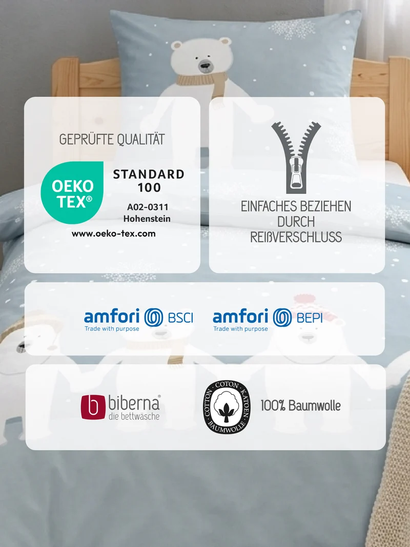 biberna Feinbiber Kinderbettwäsche Eisbär – Taubenblau (0004648)