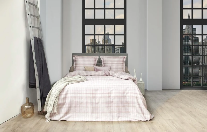 HnL Satin Bettwäsche Cassel Kariert Rose