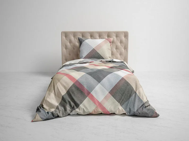 Heckett&Lane GOTS Twill Wende Bettwäsche Travis mit Rauten Beige 135x200 cm + 80x80 cm