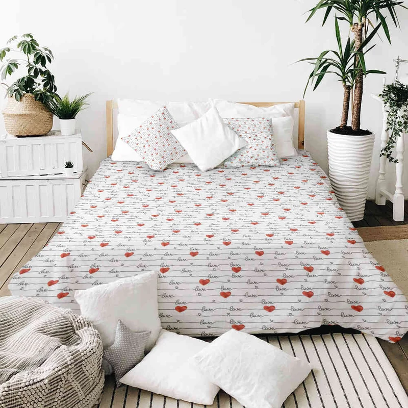 Therapiedecken Bettwäschen Set Weiß mit Love Schriftzug