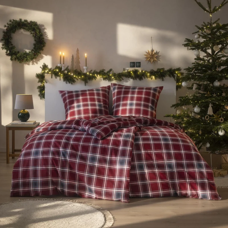 Bettwäsche Flanell Ouirin Rot mit Karomuster 135 x 200 cm
