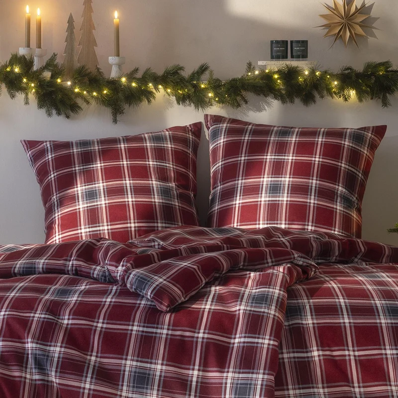 Bettwäsche Flanell Ouirin Rot mit Karomuster 135 x 200 cm