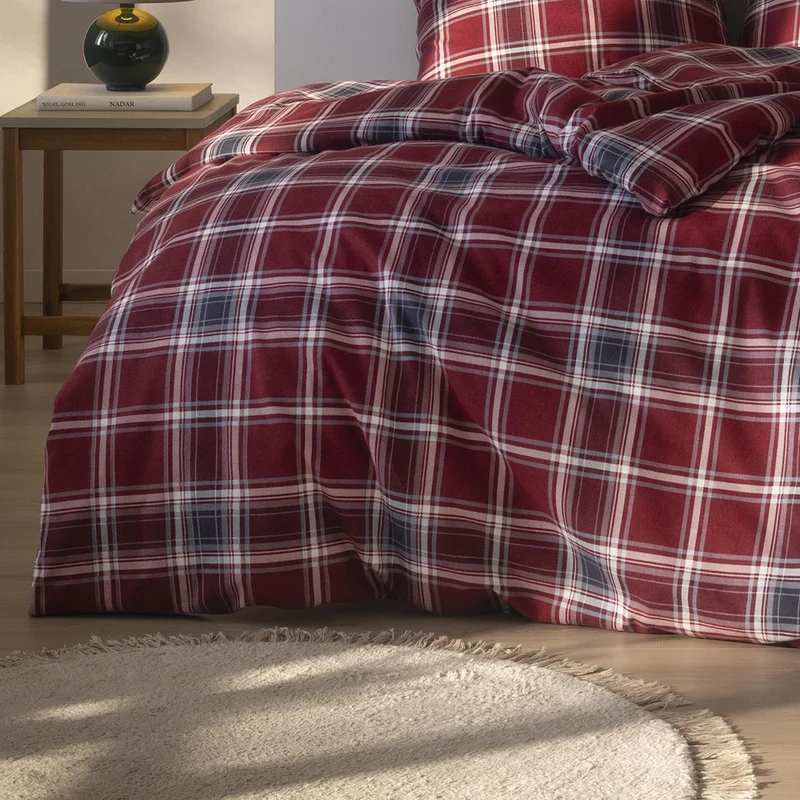 Bettwäsche Flanell Ouirin Rot mit Karomuster 135 x 200 cm