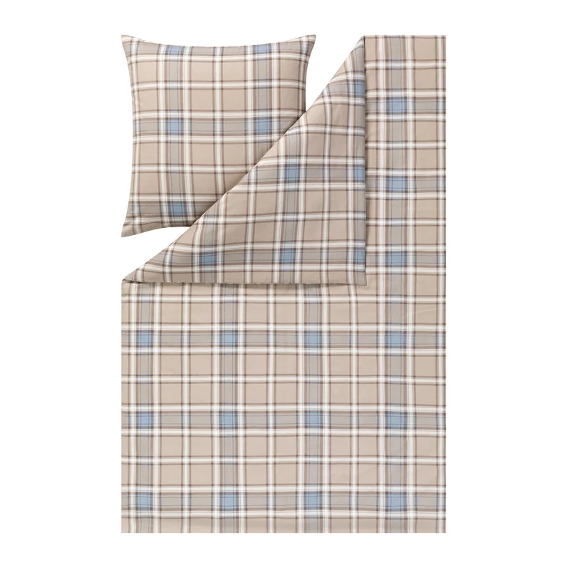 Bettwäsche Flanell Quirin Beige mit Karomuster 135 x 200 cm