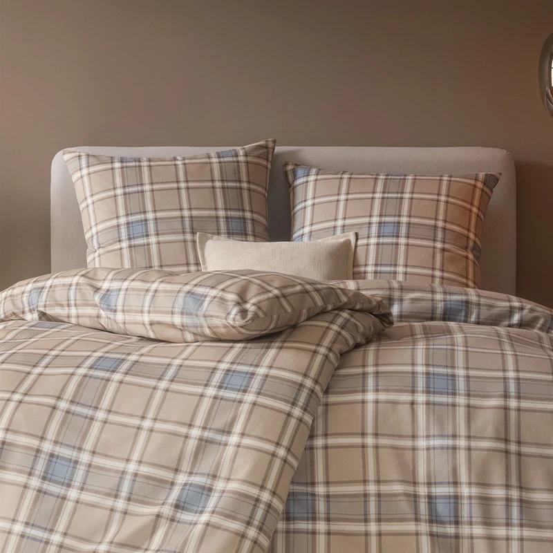 Bettwäsche Flanell Quirin Beige mit Karomuster 135 x 200 cm