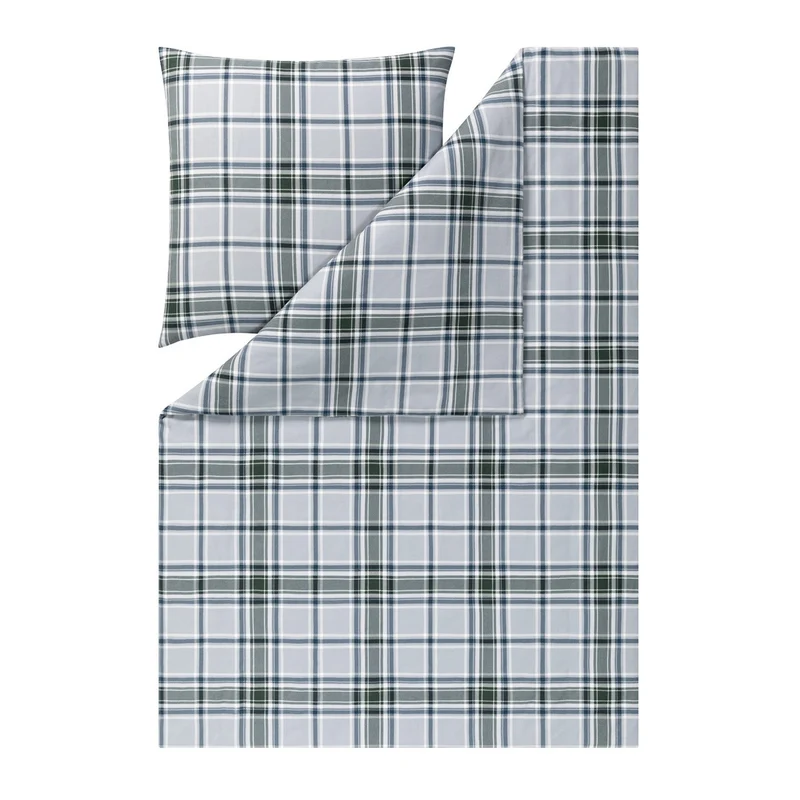 Bettwäsche Flanell Celestia Grau mit Karomuster 155 x 220 cm