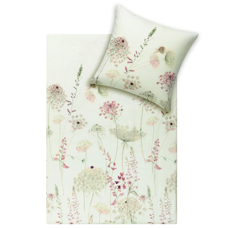 Bettwäsche Flanell Meadow Mint mit Blumenmuster 135 x 200 cm