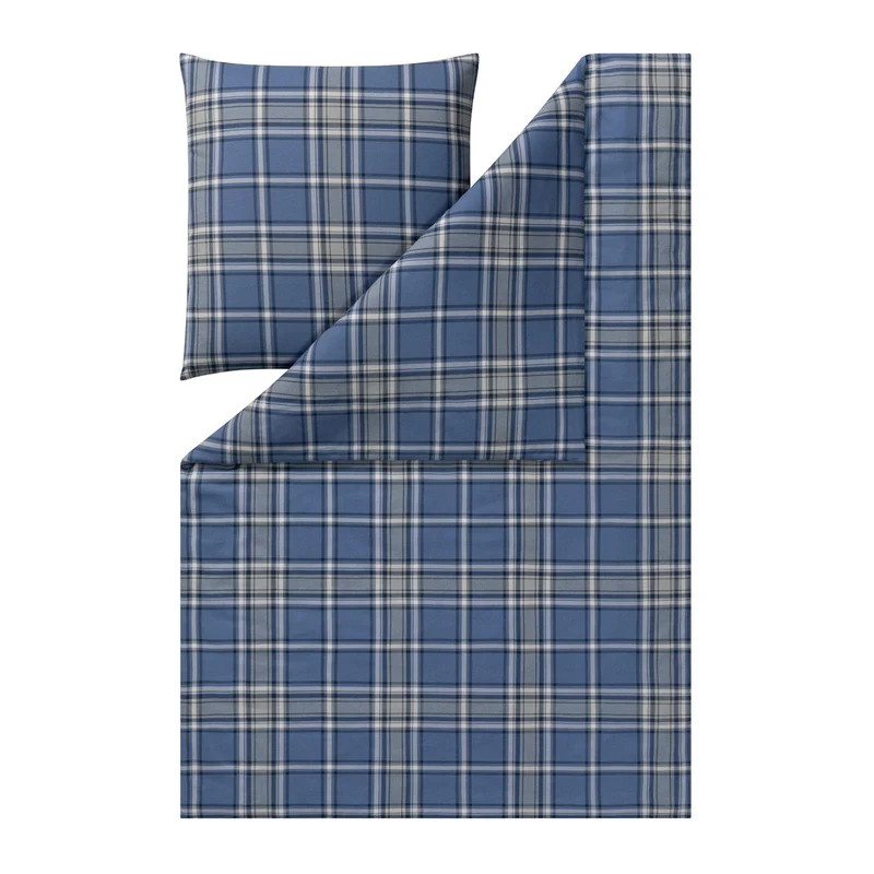 Bettwäsche Flanell Quirin Blau mit Karomuster 135 x 200 cm