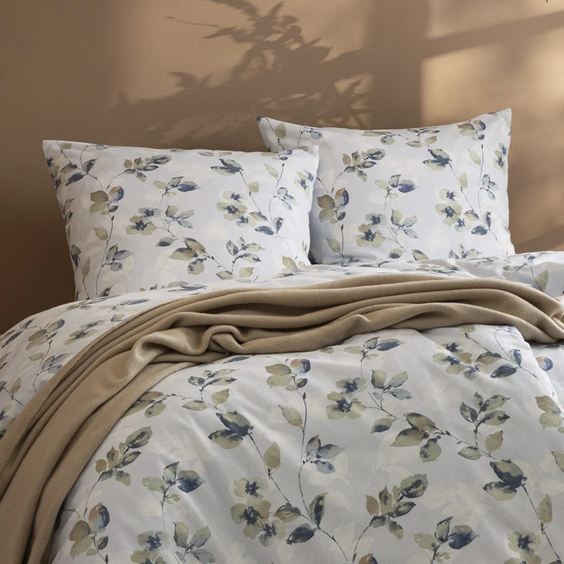 Bettwäsche Flanell Sicina Blau mit Blumenmuster 135 x 200 cm