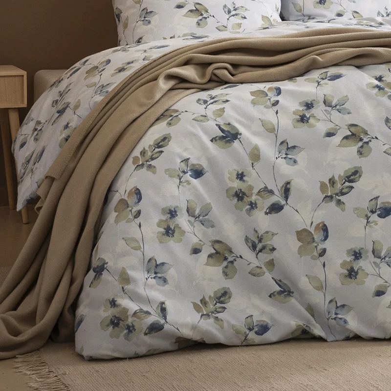 Bettwäsche Flanell Sicina Blau mit Blumenmuster 135 x 200 cm