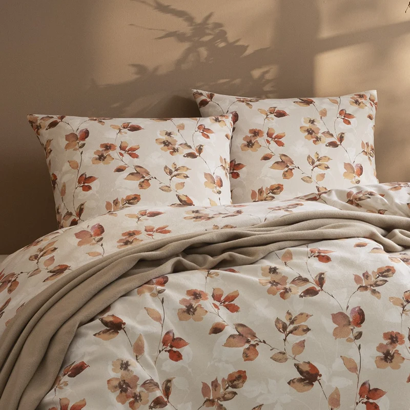 Bettwäsche Flanell Sicina Natur mit Blumenmuster 135 x 200 cm