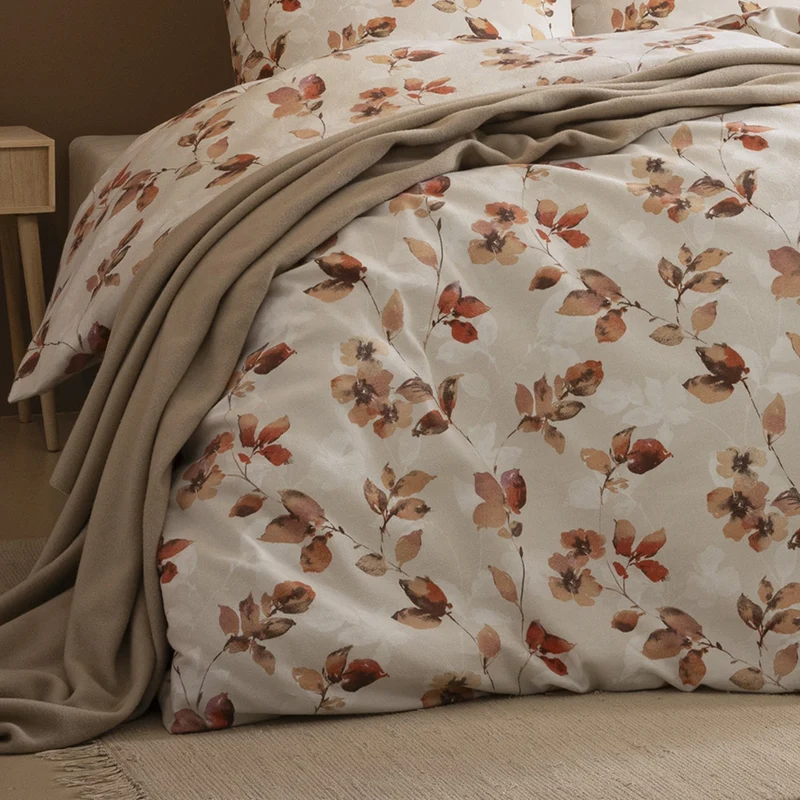 Bettwäsche Flanell Sicina Natur mit Blumenmuster 135 x 200 cm