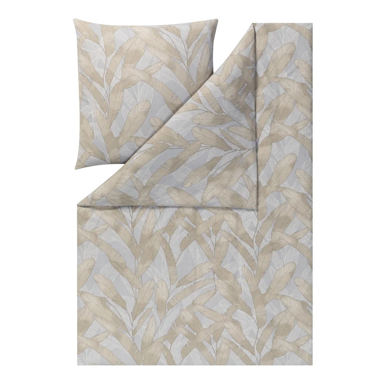 Bettwäsche Flanell Pera Grau mit Blumenmuster 135 x 200 cm