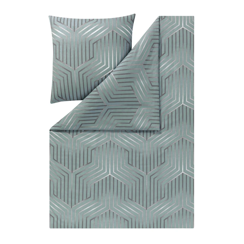 Bettwäsche Flanell Daiano Petrol mit geometrischem Muster 135 x 200 cm