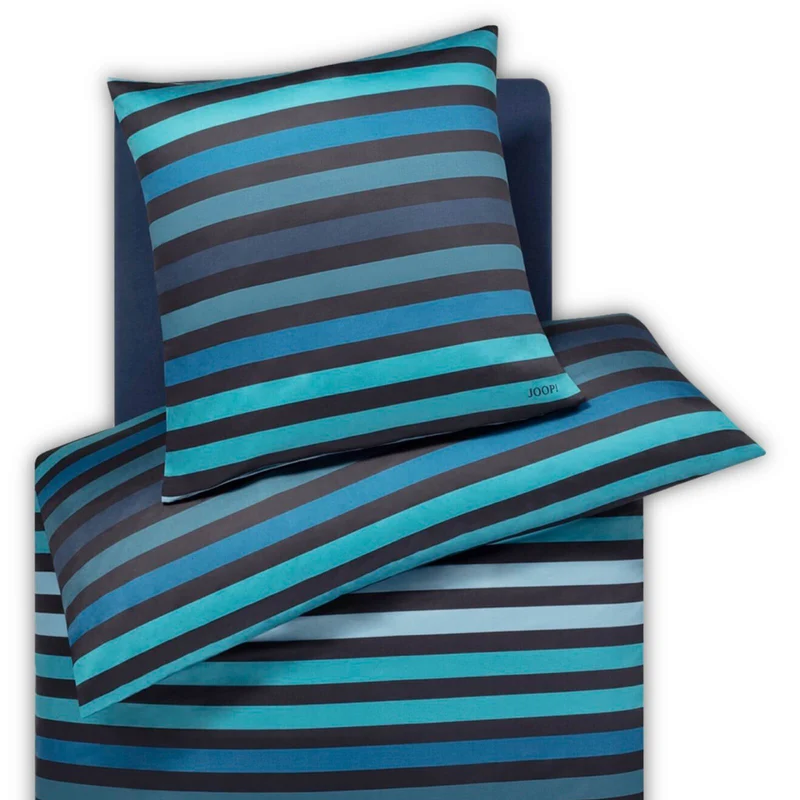 Bettwäsche Mako Satin Tone Blau mit Streifenmuster 135 x 200 cm