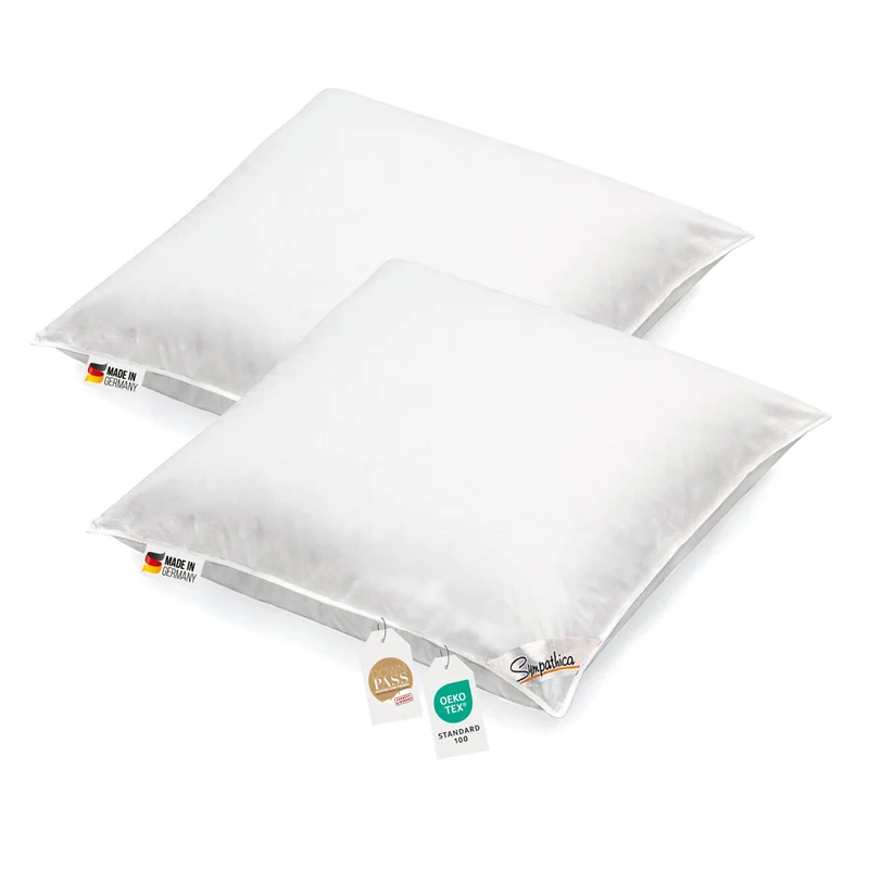 2 Stück Kopfkissen 1100g neue weiße Federn Klasse 1 Daunenpass 80x80