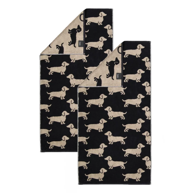 2er Handtuch-Set 50 x 100 cm We Love Dogs Dackel Schwarz