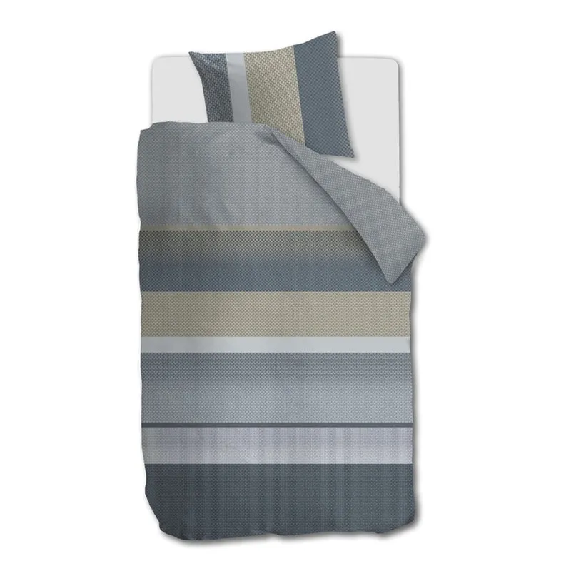 Bettwäsche Mako Satin Marthe Blau mit Streifenmuster 135 x 200 cm