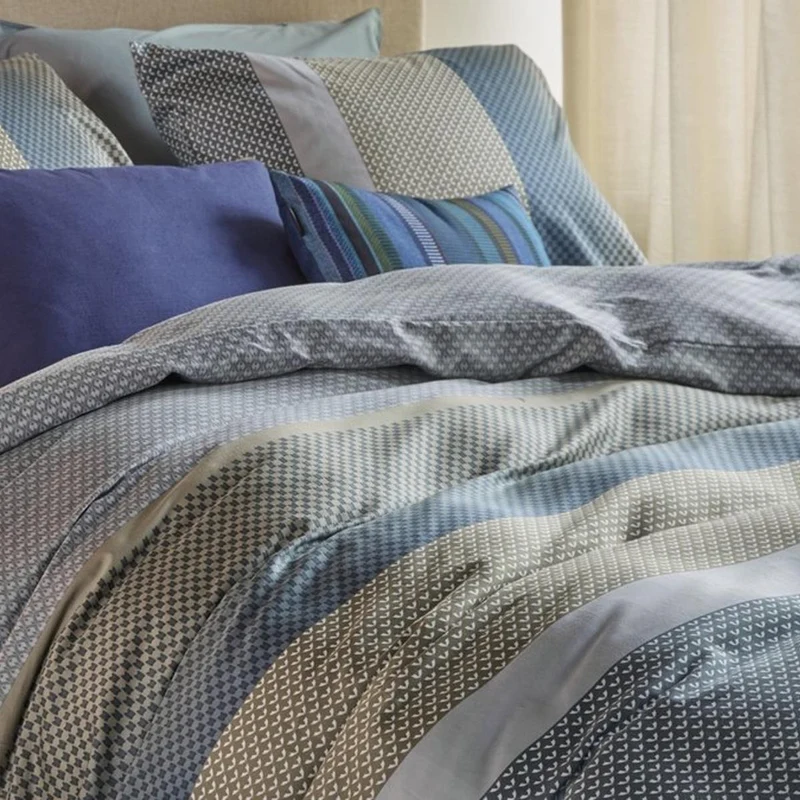 Bettwäsche Mako Satin Marthe Blau mit Streifenmuster 135 x 200 cm