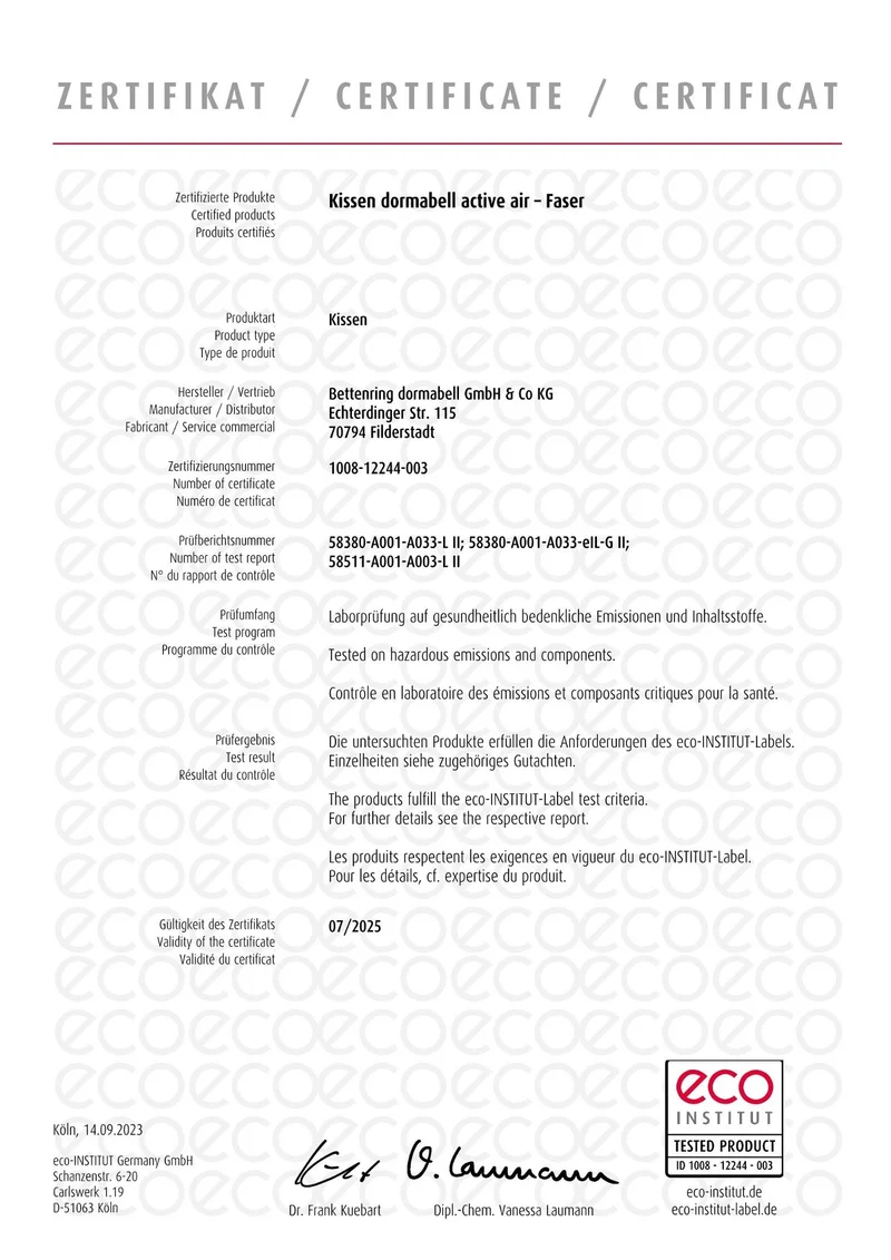 Dormabell Active air - Faser Kopfkissen Funktions Lagenkissen 40x80