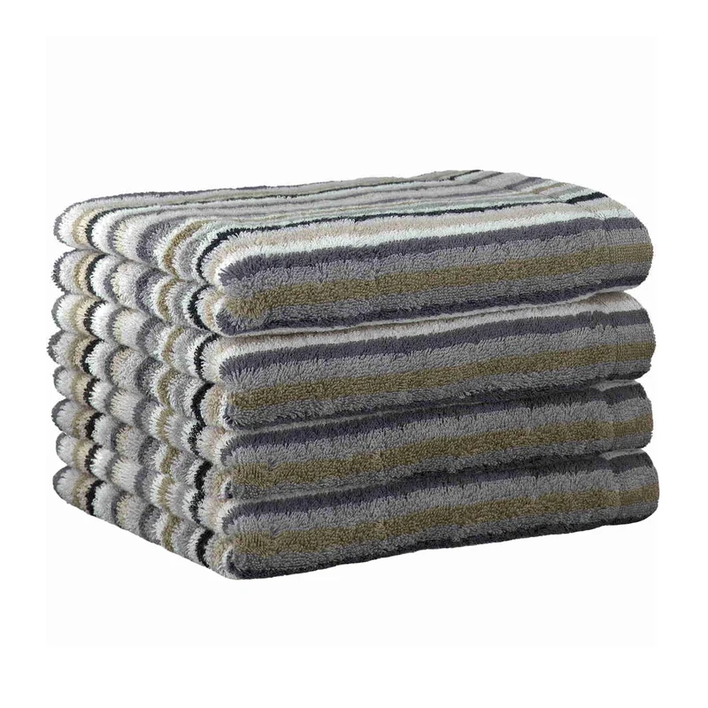 4er Handtuch-Set 50 x 100 cm Life Style Streifen Kiesel