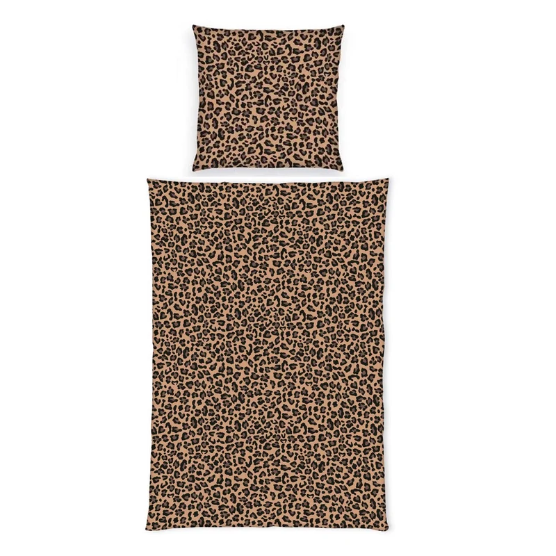 Bettwäsche Renforce Wild Flowers Schwarz mit Leopardenmuster 135 x 200 cm