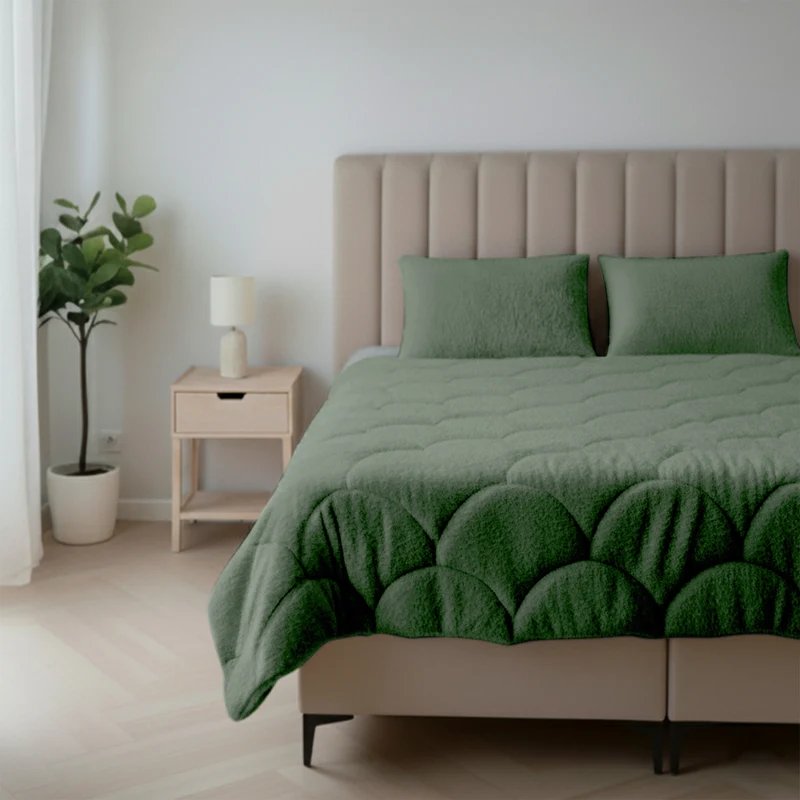 Wasbaar All Season Dekbed | Teddy Wave | Dark Green