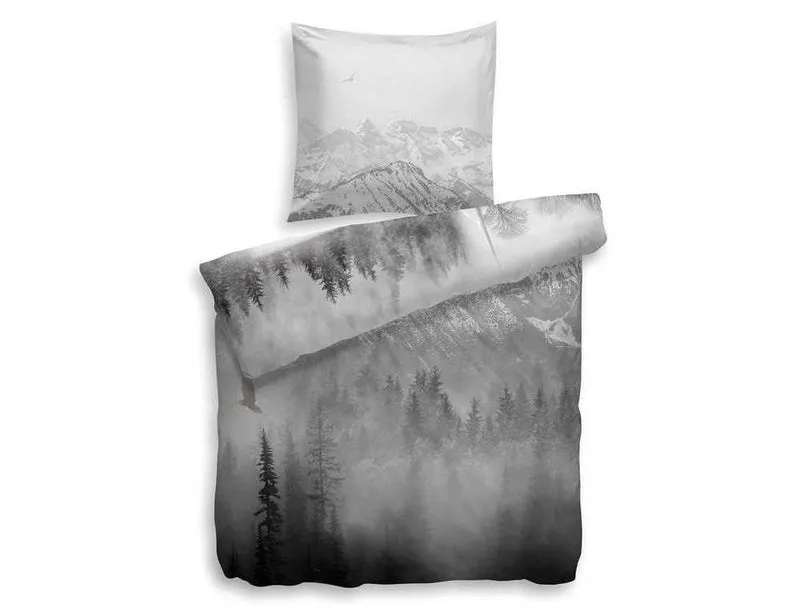 HnL Satin Wende-Bettwäsche Winterlandschaft Ace Weiß 135x200 cm + 80x80 cm
