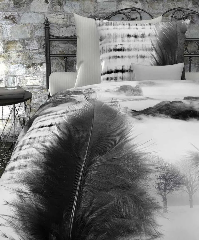 HnL Satin Wende-Bettwäsche Winterlandschaft Ace Weiß 135x200 cm + 80x80 cm