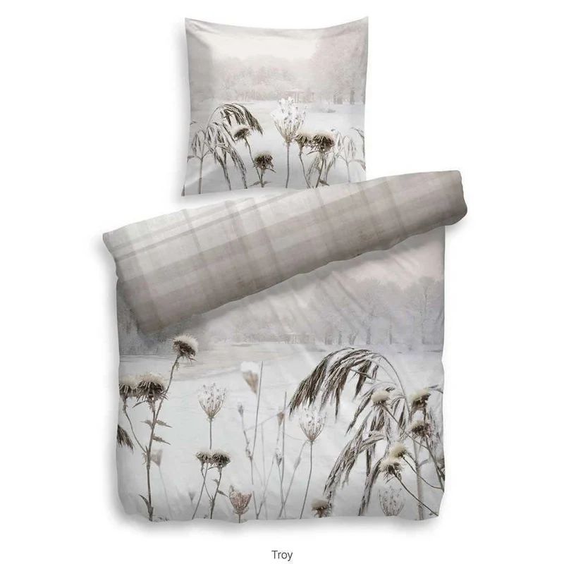 HnL Baumwolle Wende-Bettwäsche Blumen Troy Natur 135x200 cm + 80x80 cm