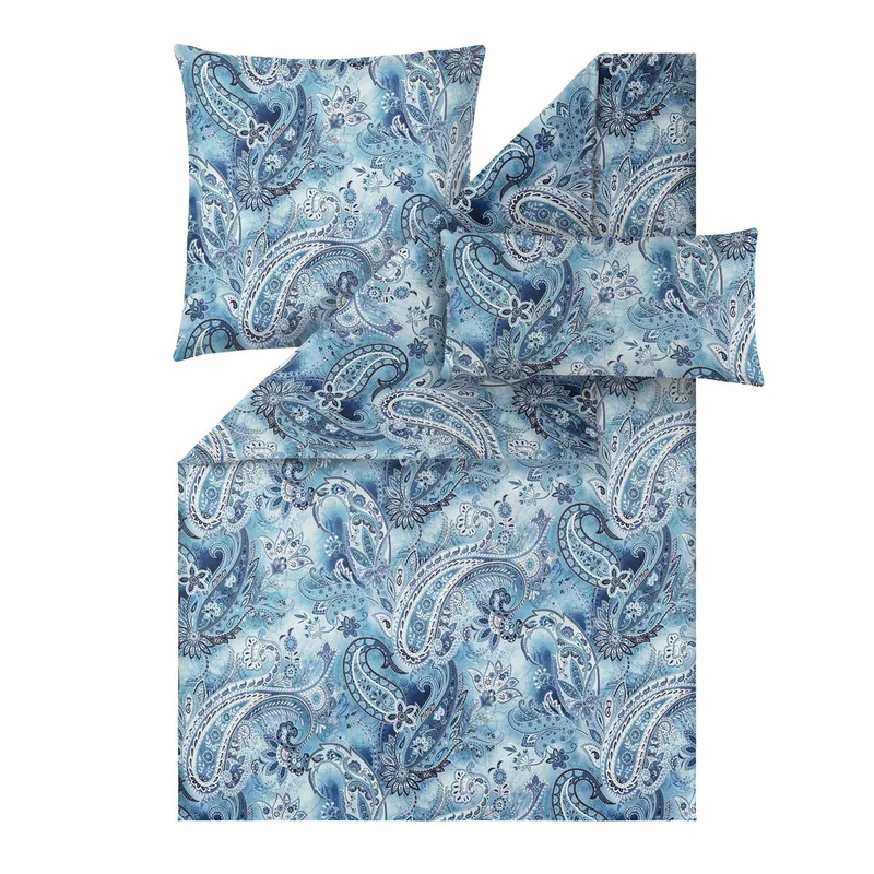 Bettwäsche Mako Satin Rhea Blau mit Paisleymuster 135 x 200 cm