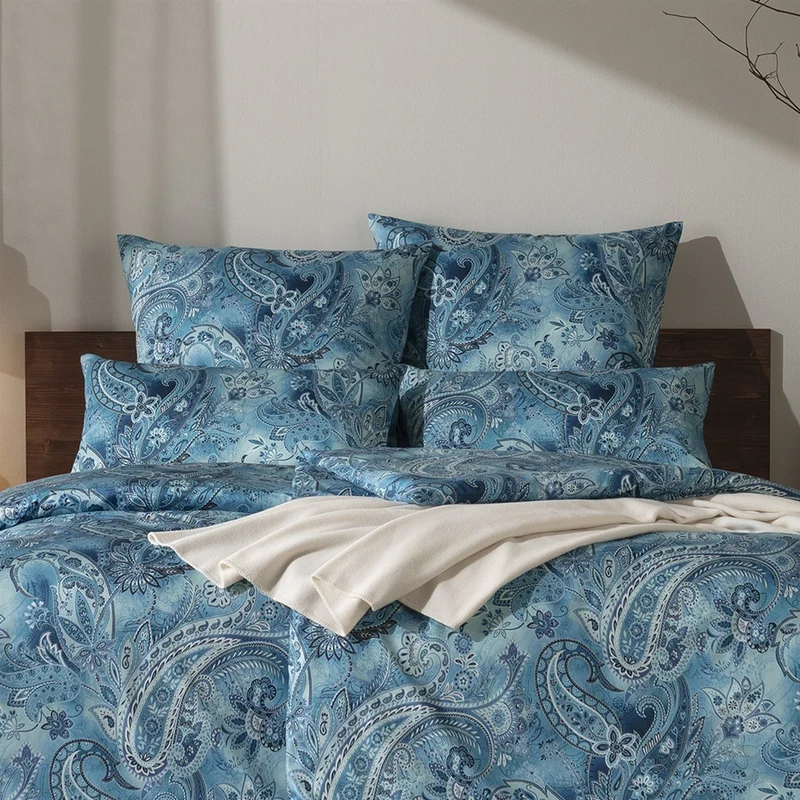 Bettwäsche Mako Satin Rhea Blau mit Paisleymuster 135 x 200 cm