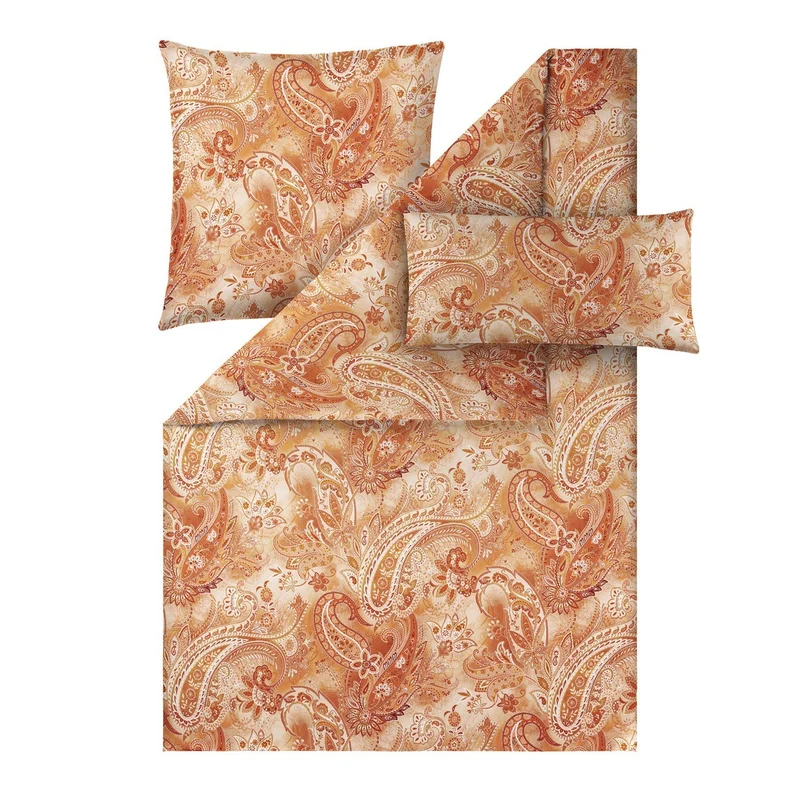 Bettwäsche Mako Satin Rhea Orange mit Paisleymuster 135 x 200 cm