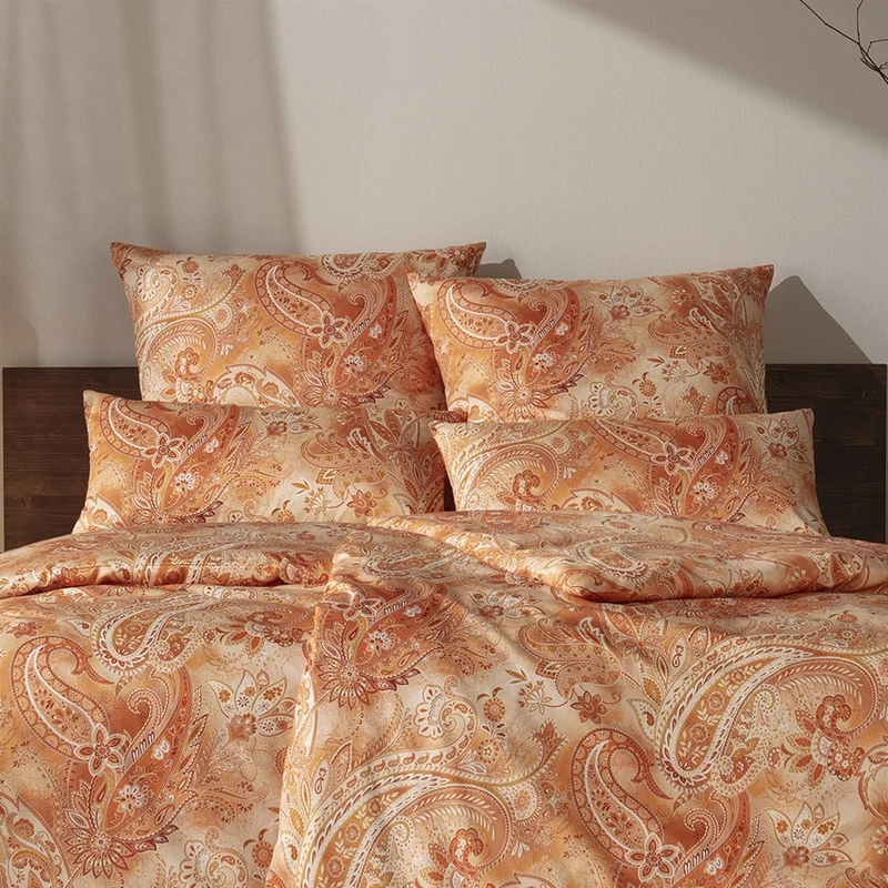 Bettwäsche Mako Satin Rhea Orange mit Paisleymuster 135 x 200 cm