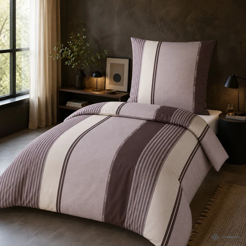 Bettwäsche Mako Satin Herringbone Stripes Rosa mit Streifenmuster 135 x 200 cm
