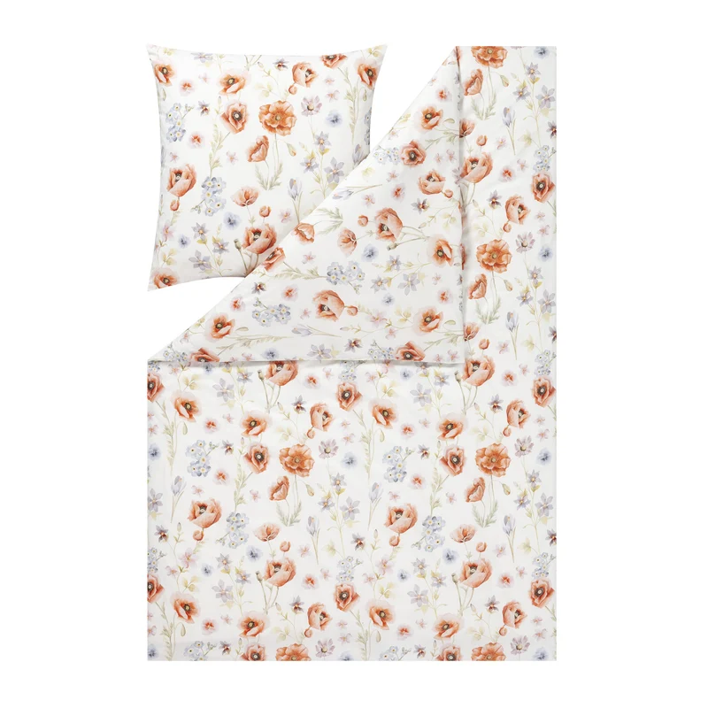 Bettwäsche Interlock Jersey Elysia Creme mit Blumenmuster 135 x 200 cm