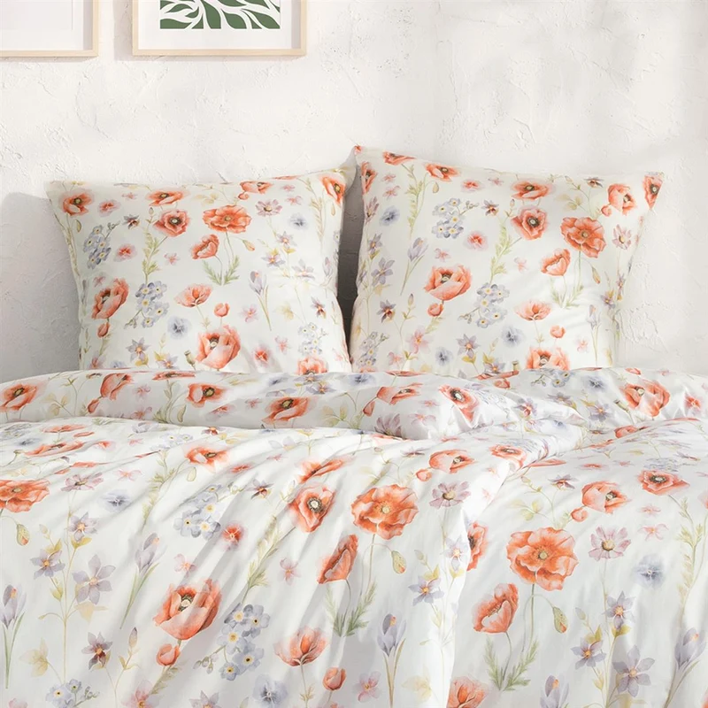 Bettwäsche Interlock Jersey Elysia Creme mit Blumenmuster 135 x 200 cm