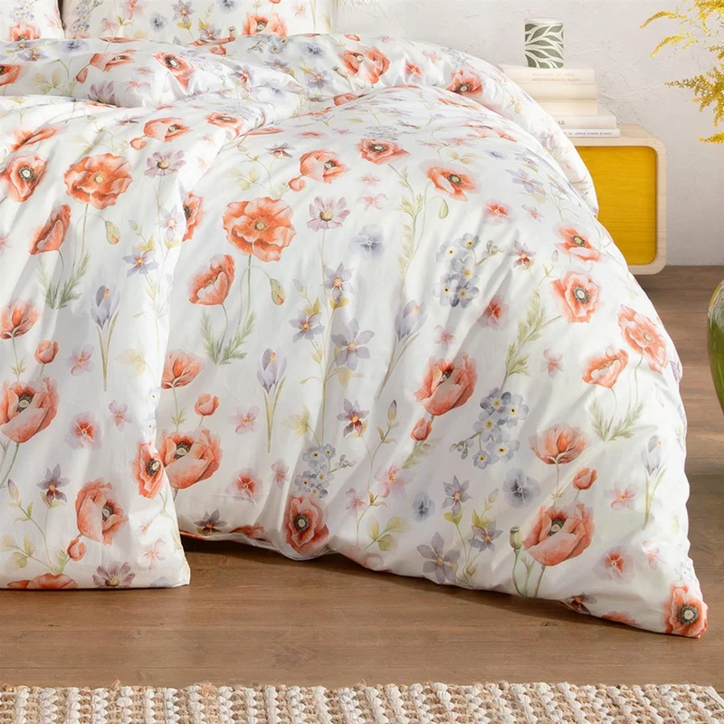 Bettwäsche Interlock Jersey Elysia Creme mit Blumenmuster 135 x 200 cm