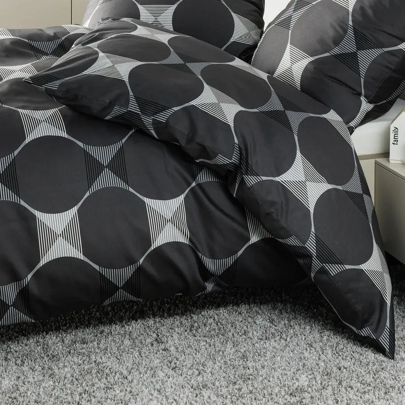 Bettwäsche Mako Satin J.D Anthrazit mit geometrischem Muster 155 x 220 cm