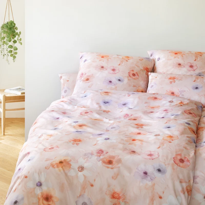 Bettwäsche Jersey Pastel Rosa mit Blumenmuster 135 x 200 cm