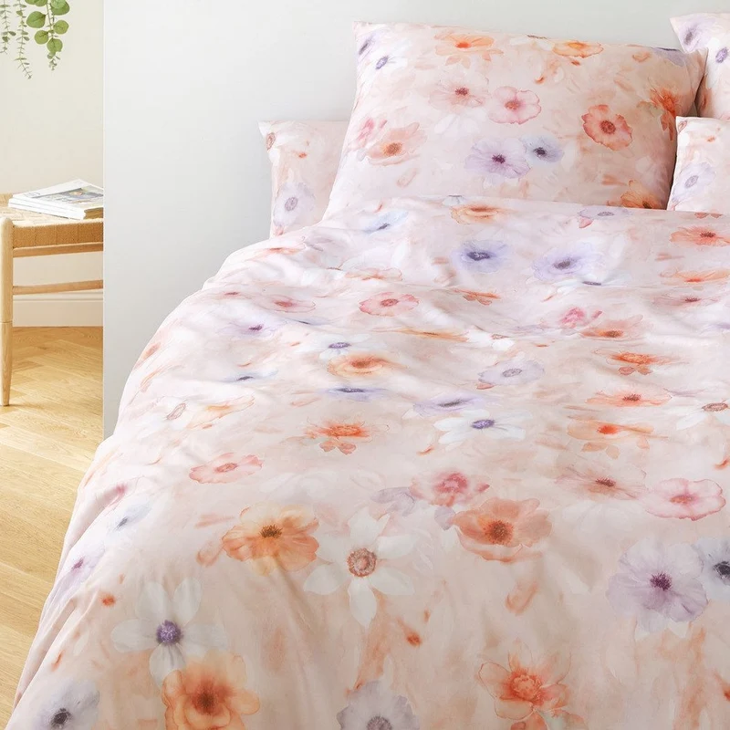 Bettwäsche Jersey Pastel Rosa mit Blumenmuster 135 x 200 cm